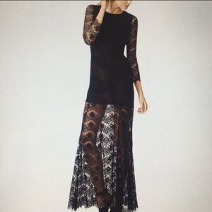 Erin Fetherston Dress Long Sheer Black Lace